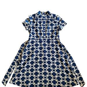Ann Taylor Navy and White Patterned Midi Dress